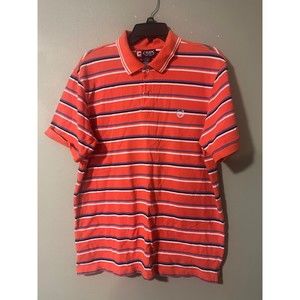 Chaps Polo Shirt Men's Large L Short Sleeve Striped Logo Orange‎